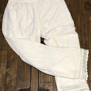 Krazy Kat Gauzy Boho Coastal White Pants Lace Trim Fully Lined Size Medium